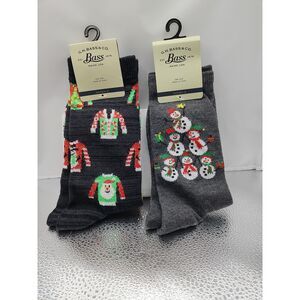 GH Bass Womens Snowmen Charcoal & Ugly Sweater Christmas Black Crew Socks